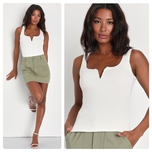 Lulus Elevated Energy Ivory Ribbed Notched Tank